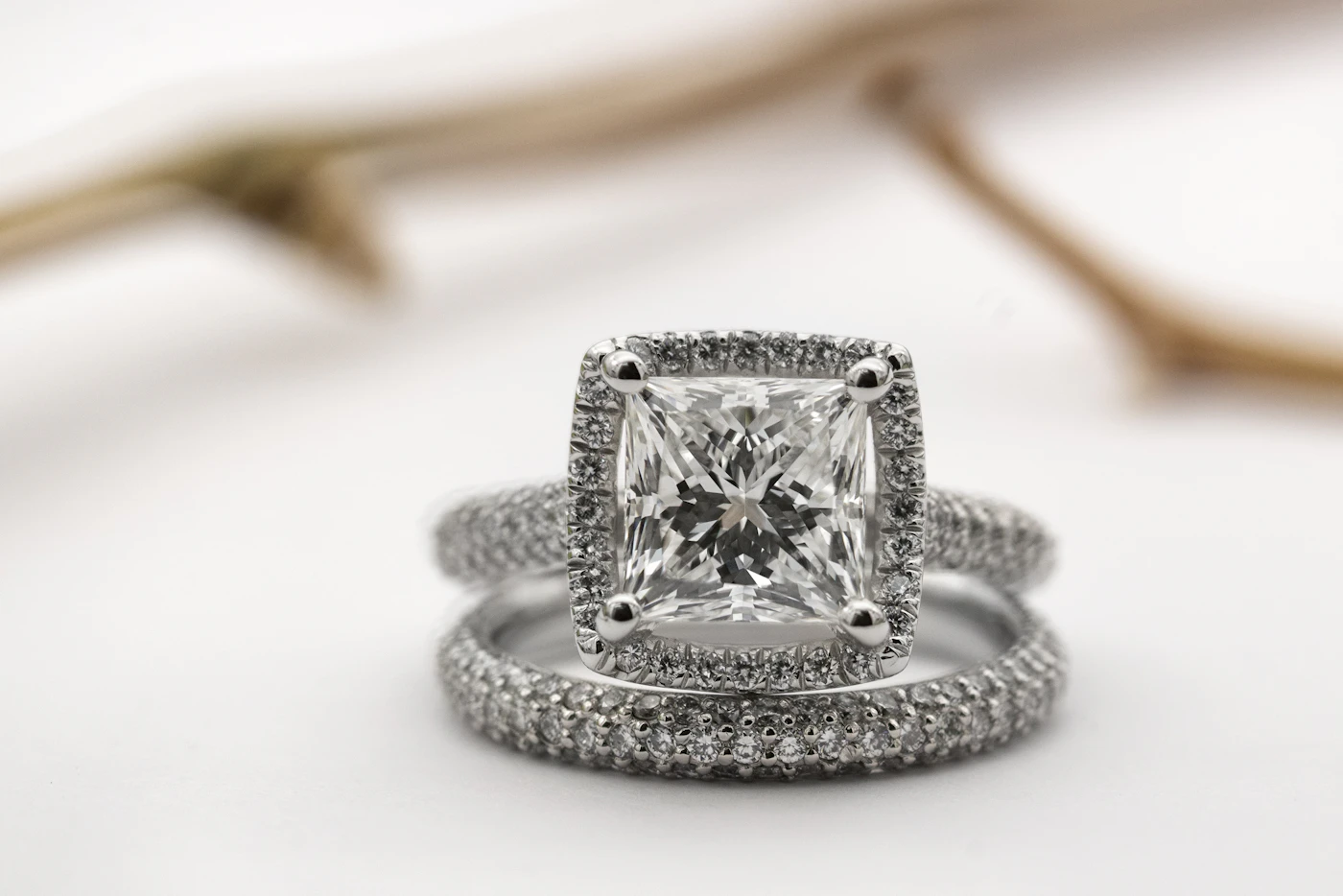 Close-up of a diamond ring on a hand